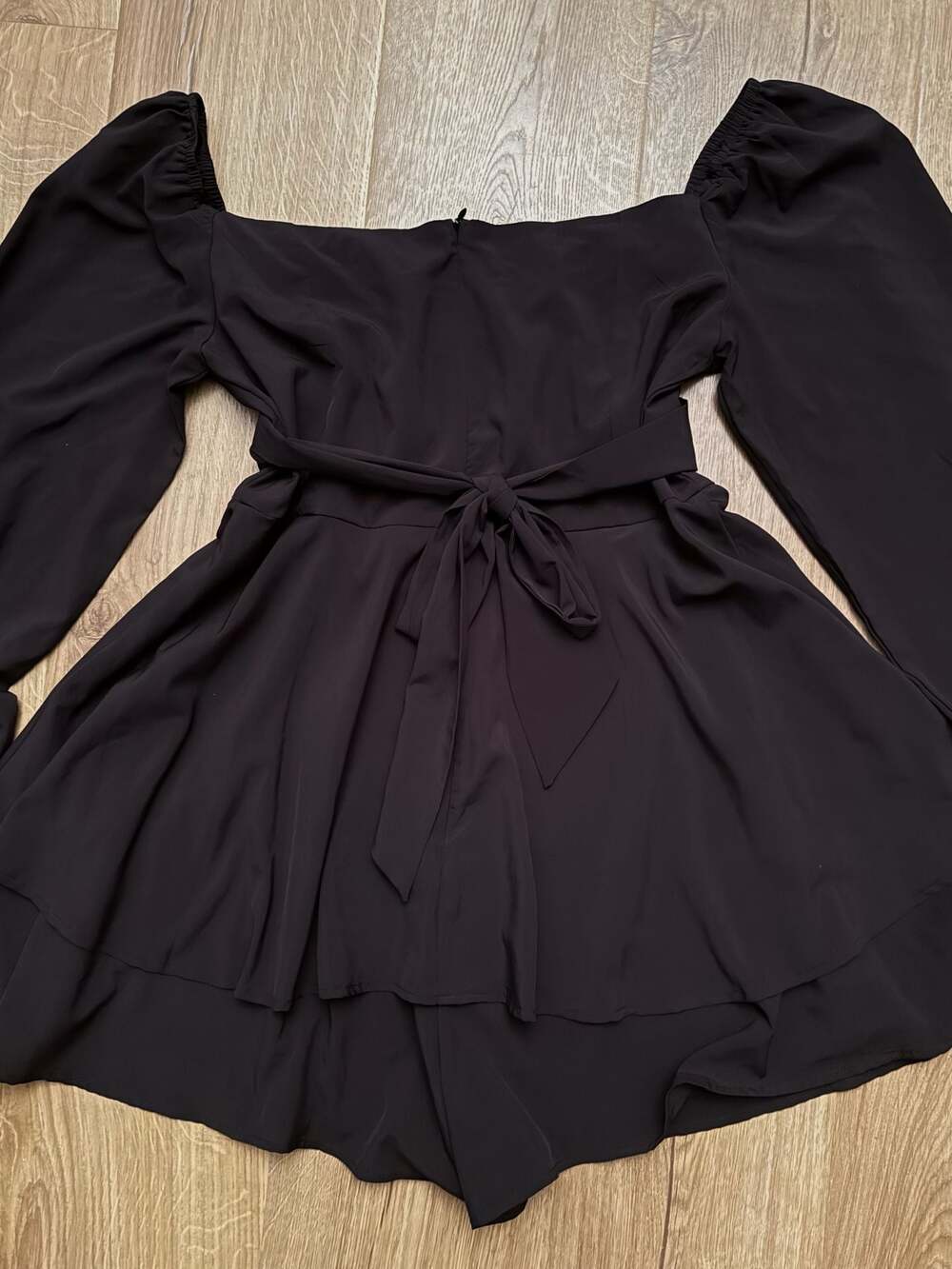 Off-Shoulder Lantern Sleeve Ruffle Tie Waist Romper Jumpsuit